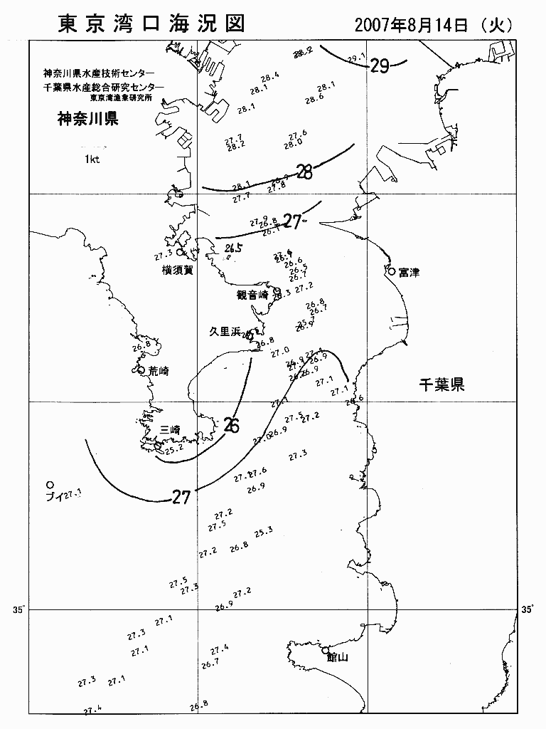 海況図, 東京湾口海況図 検索結果, (水温分布 等を図示)