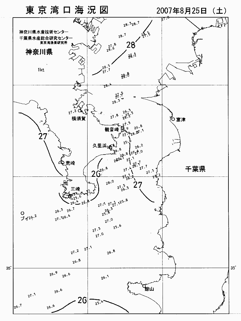 海況図, 東京湾口海況図 検索結果, (水温分布 等を図示)