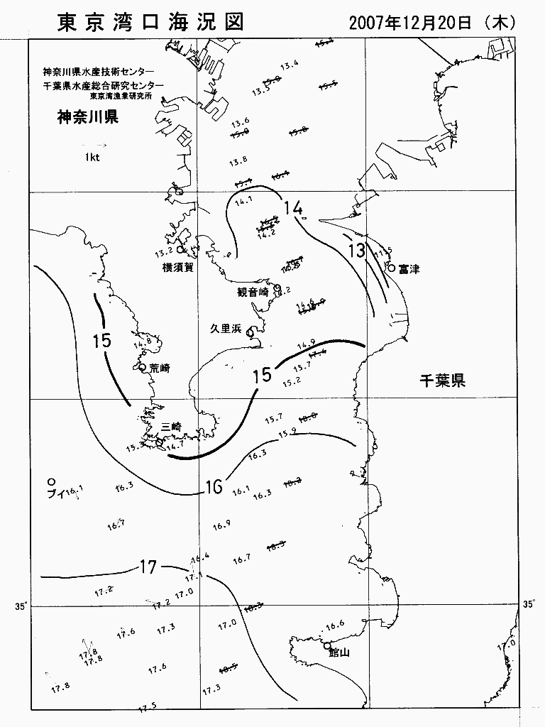 海況図, 東京湾口海況図 検索結果, (水温分布 等を図示)