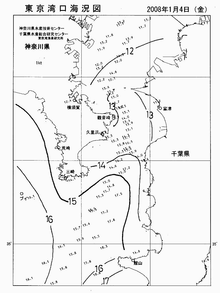 海況図, 東京湾口海況図 検索結果, (水温分布 等を図示)