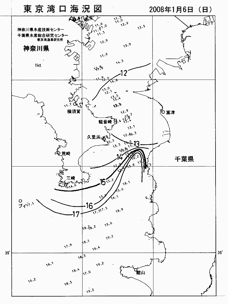 海況図, 東京湾口海況図 検索結果, (水温分布 等を図示)