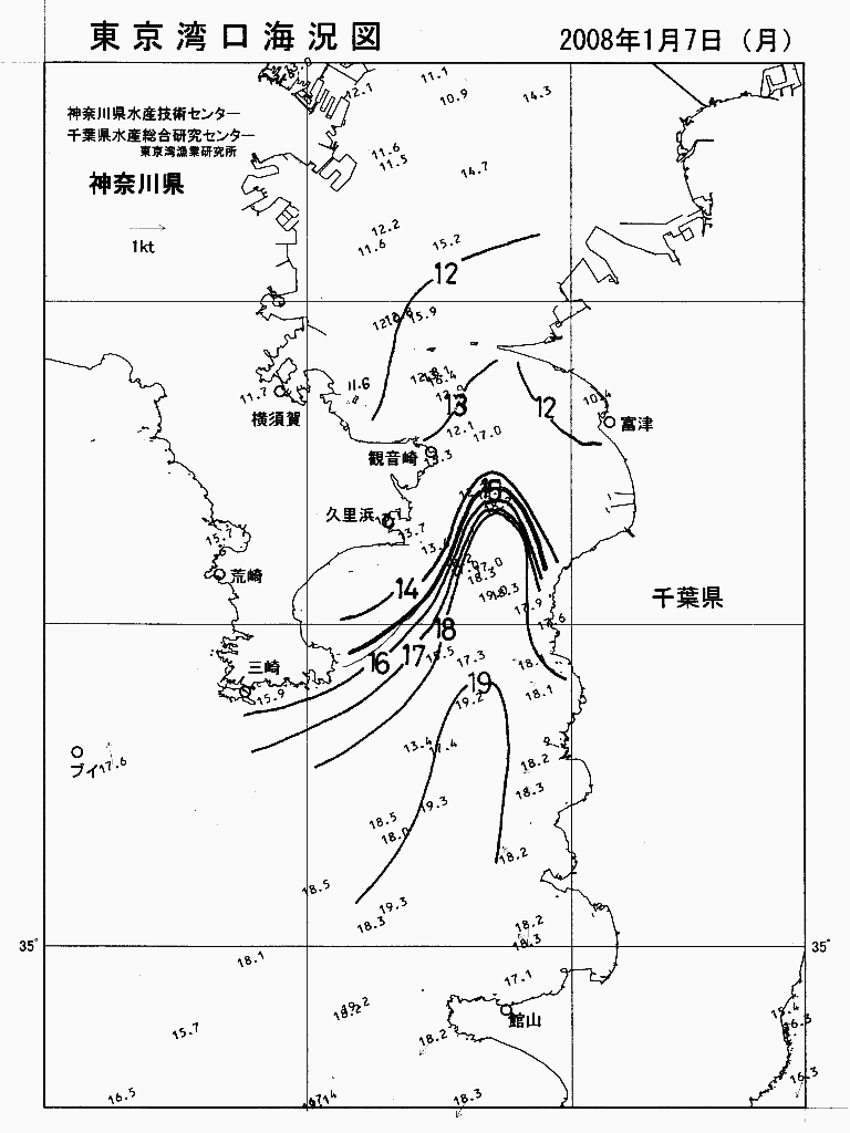 海況図, 東京湾口海況図 検索結果, (水温分布 等を図示)