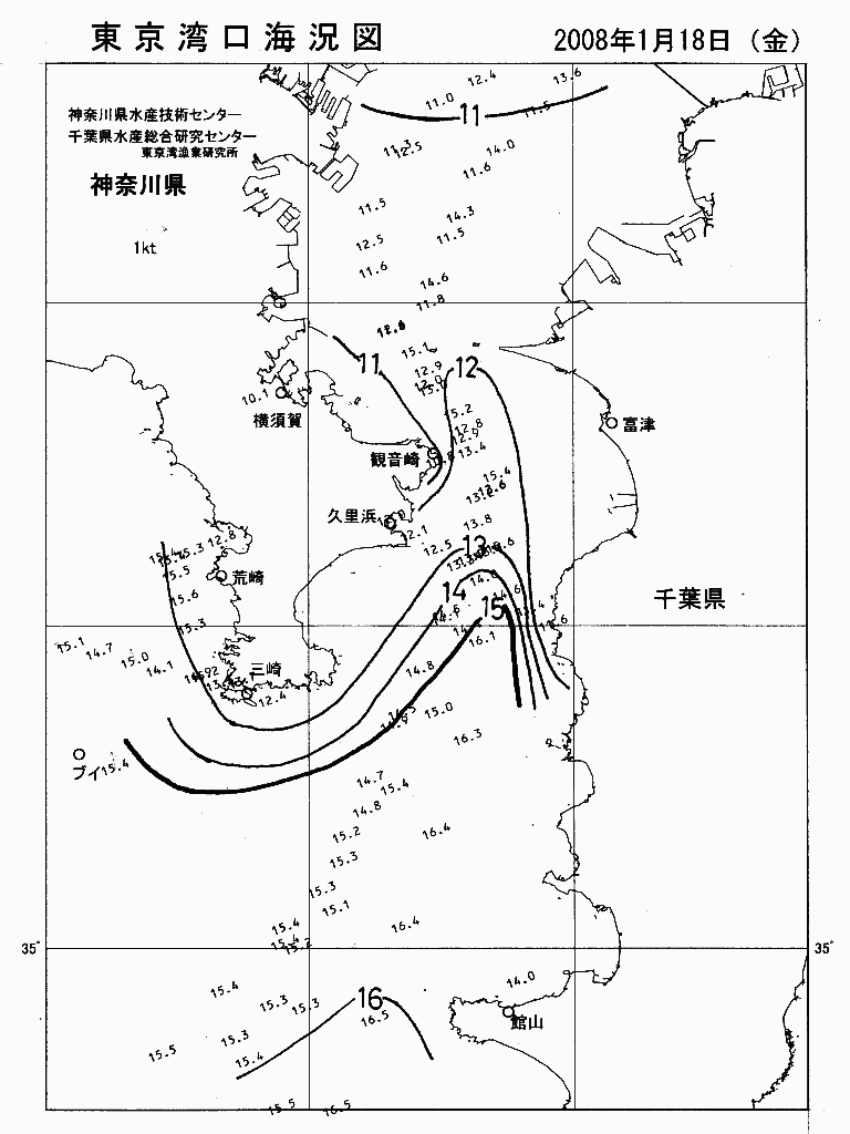 海況図, 東京湾口海況図 検索結果, (水温分布 等を図示)