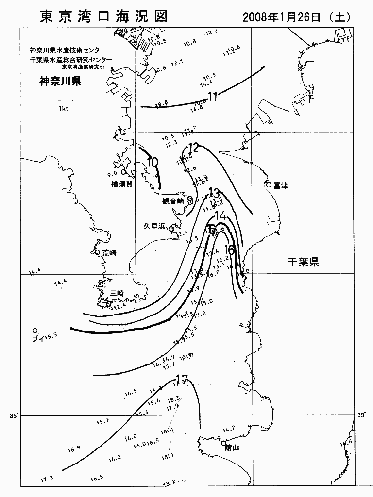 海況図, 東京湾口海況図 検索結果, (水温分布 等を図示)