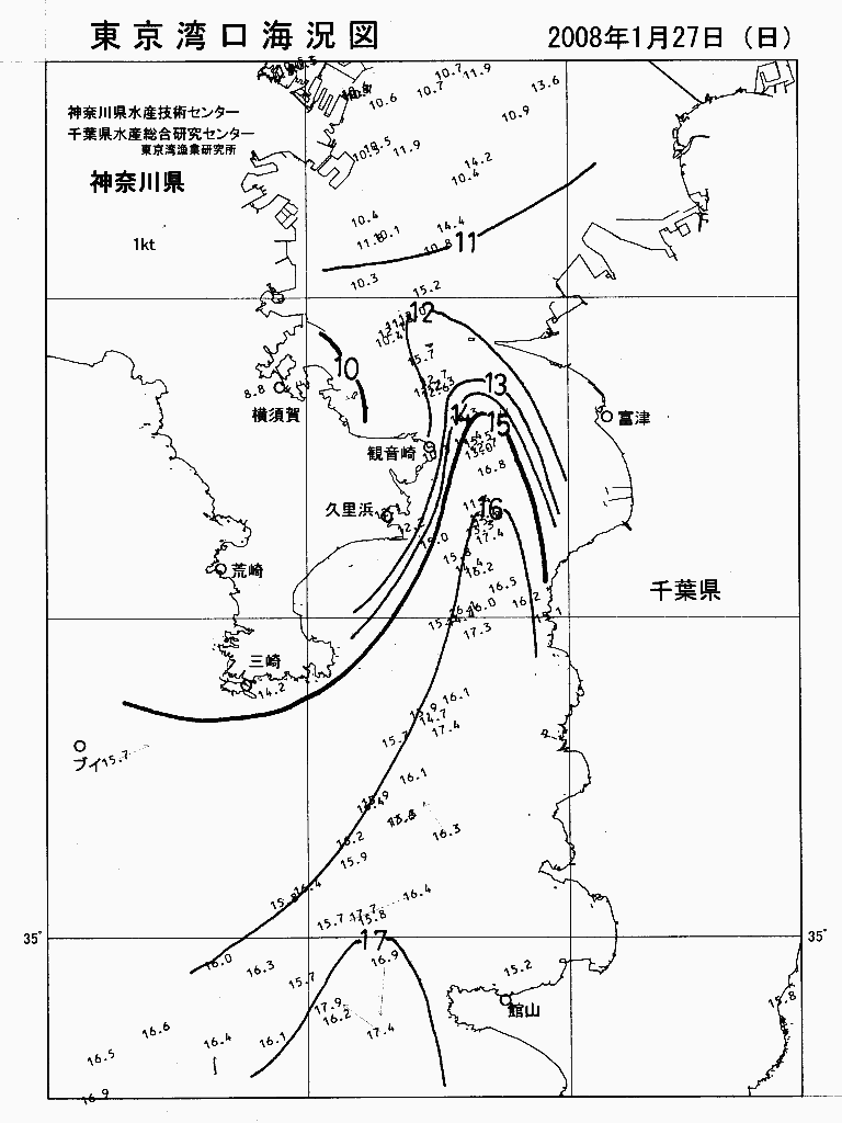 海況図, 東京湾口海況図 検索結果, (水温分布 等を図示)