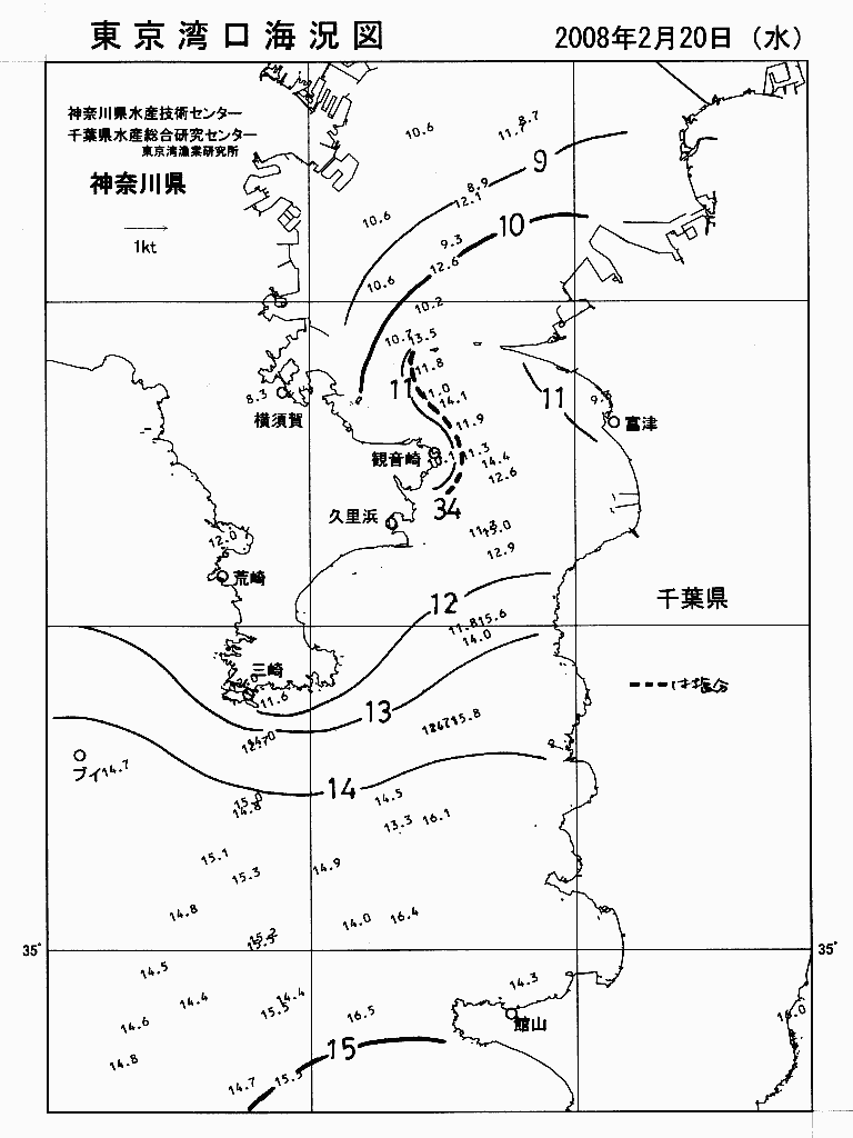 海況図, 東京湾口海況図 検索結果, (水温分布 等を図示)