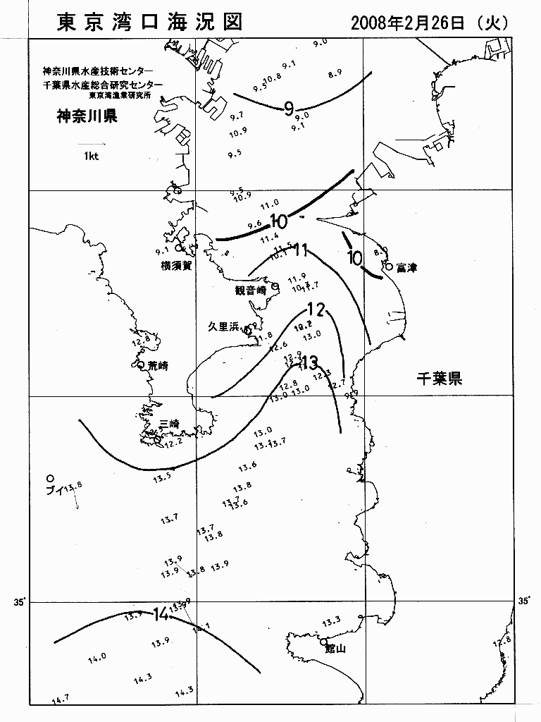海況図, 東京湾口海況図 検索結果, (水温分布 等を図示)