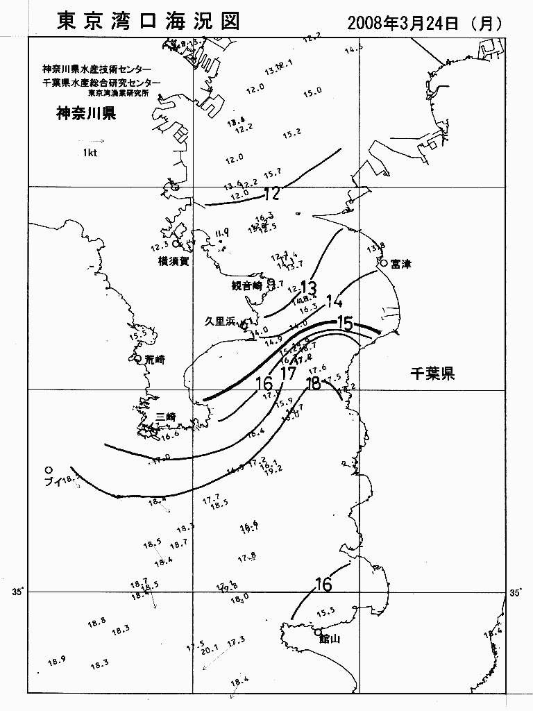 海況図, 東京湾口海況図 検索結果, (水温分布 等を図示)