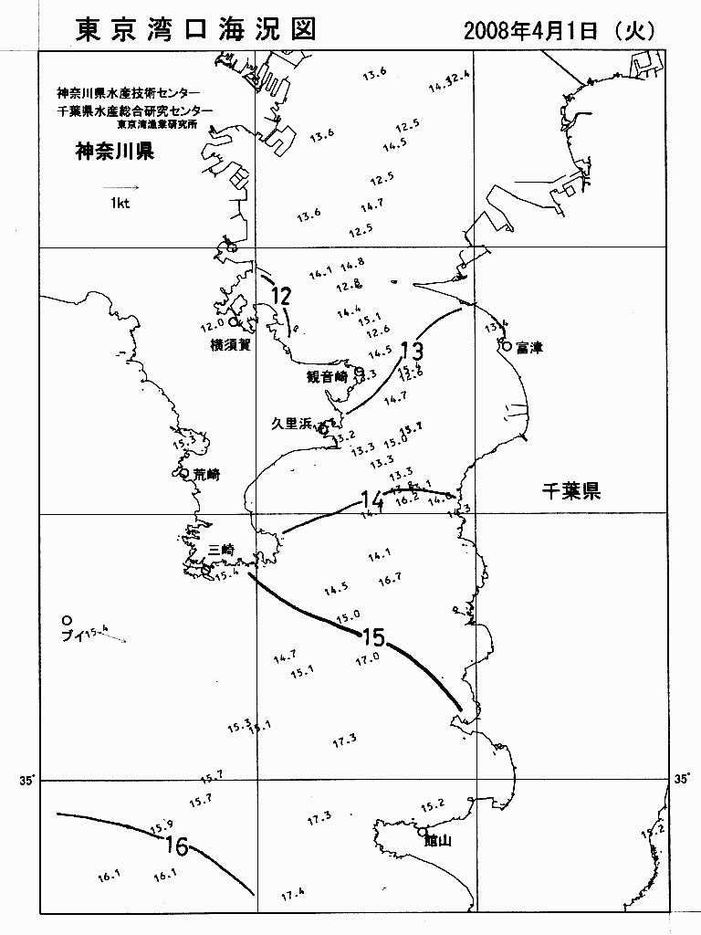 海況図, 東京湾口海況図 検索結果, (水温分布 等を図示)