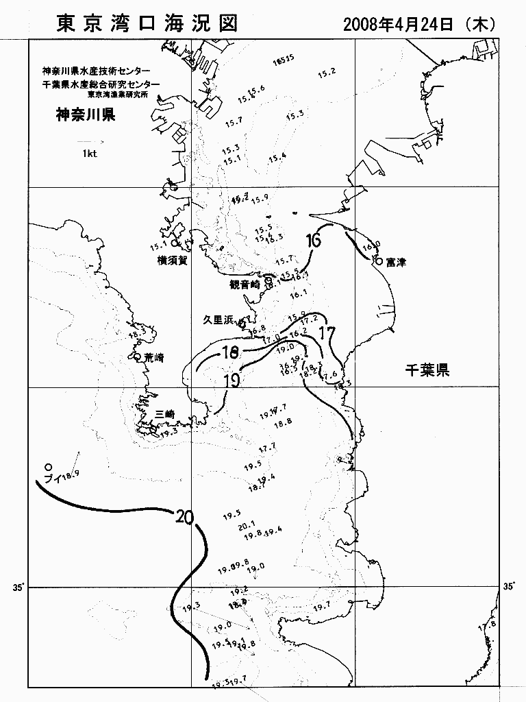 海況図, 東京湾口海況図 検索結果, (水温分布 等を図示)
