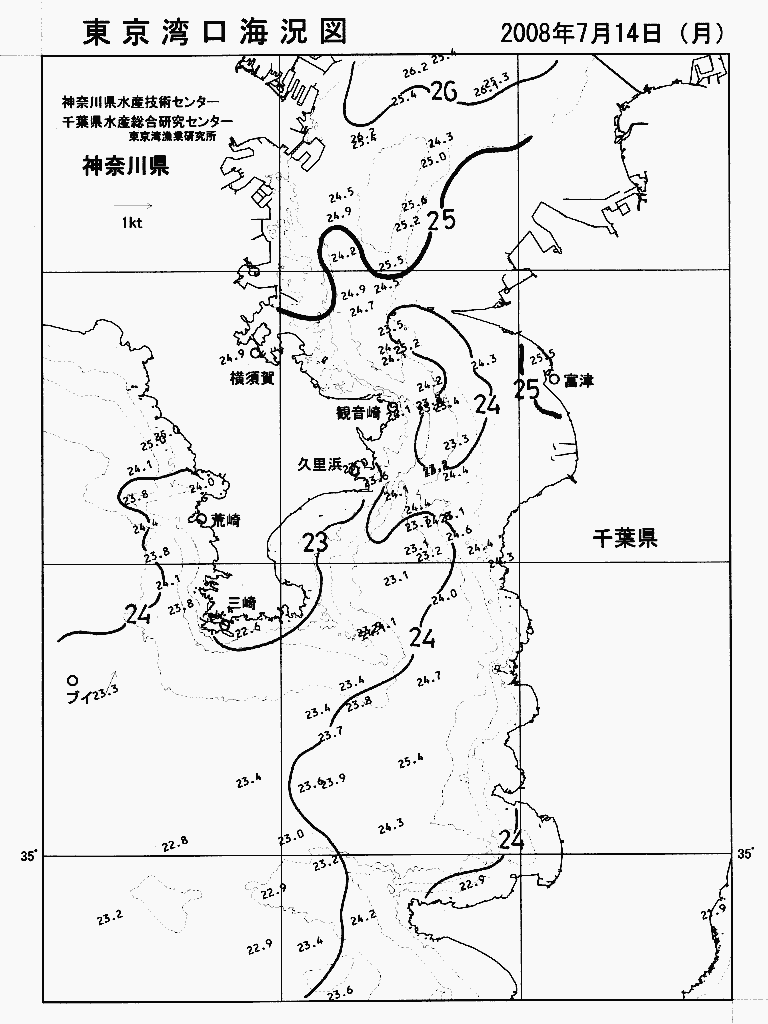海況図, 東京湾口海況図 検索結果, (水温分布 等を図示)