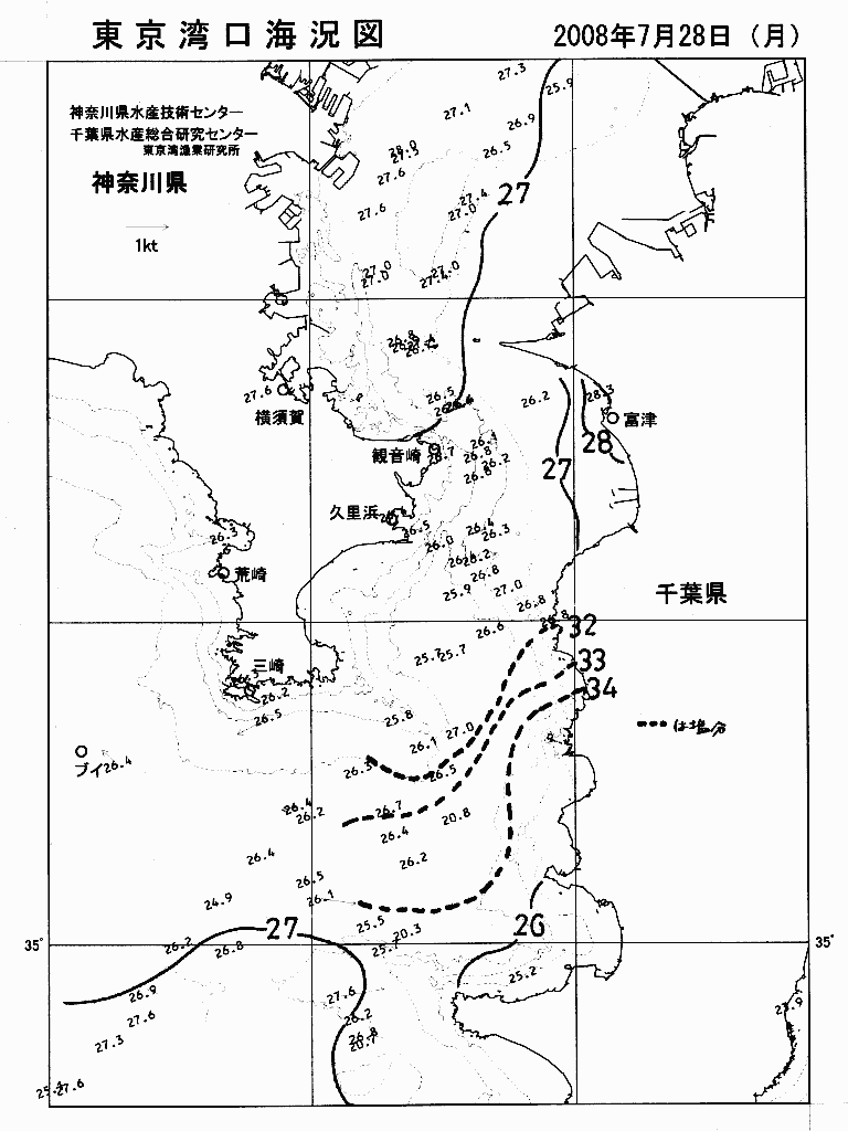 海況図, 東京湾口海況図 検索結果, (水温分布 等を図示)