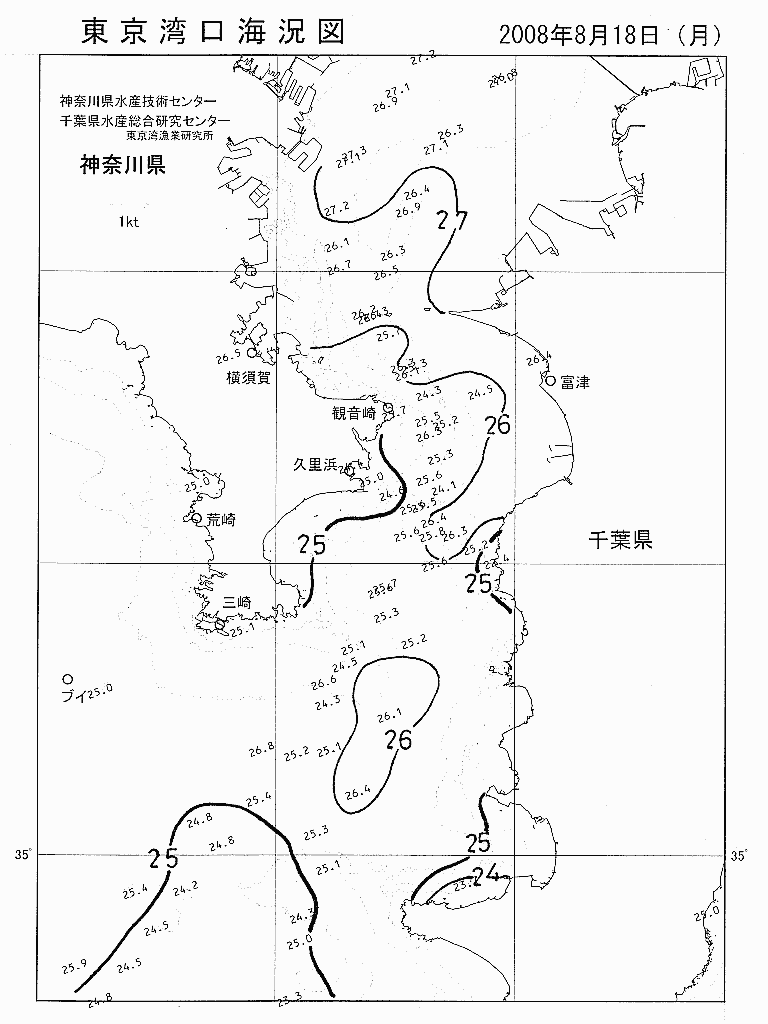 海況図, 東京湾口海況図 検索結果, (水温分布 等を図示)