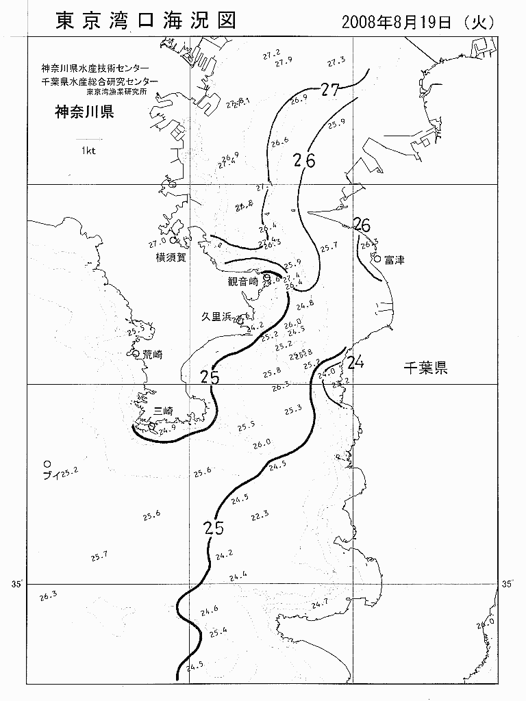 海況図, 東京湾口海況図 検索結果, (水温分布 等を図示)