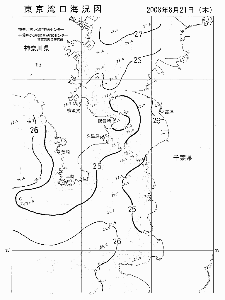 海況図, 東京湾口海況図 検索結果, (水温分布 等を図示)
