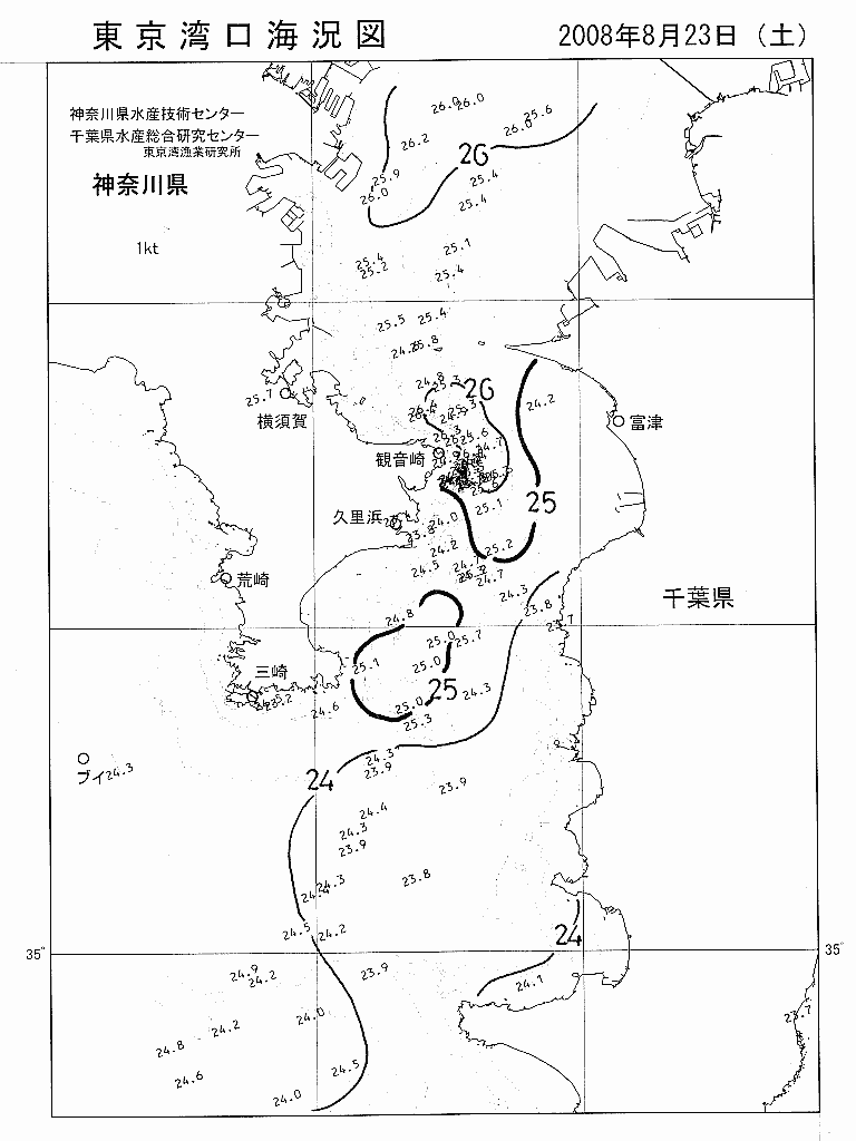 海況図, 東京湾口海況図 検索結果, (水温分布 等を図示)