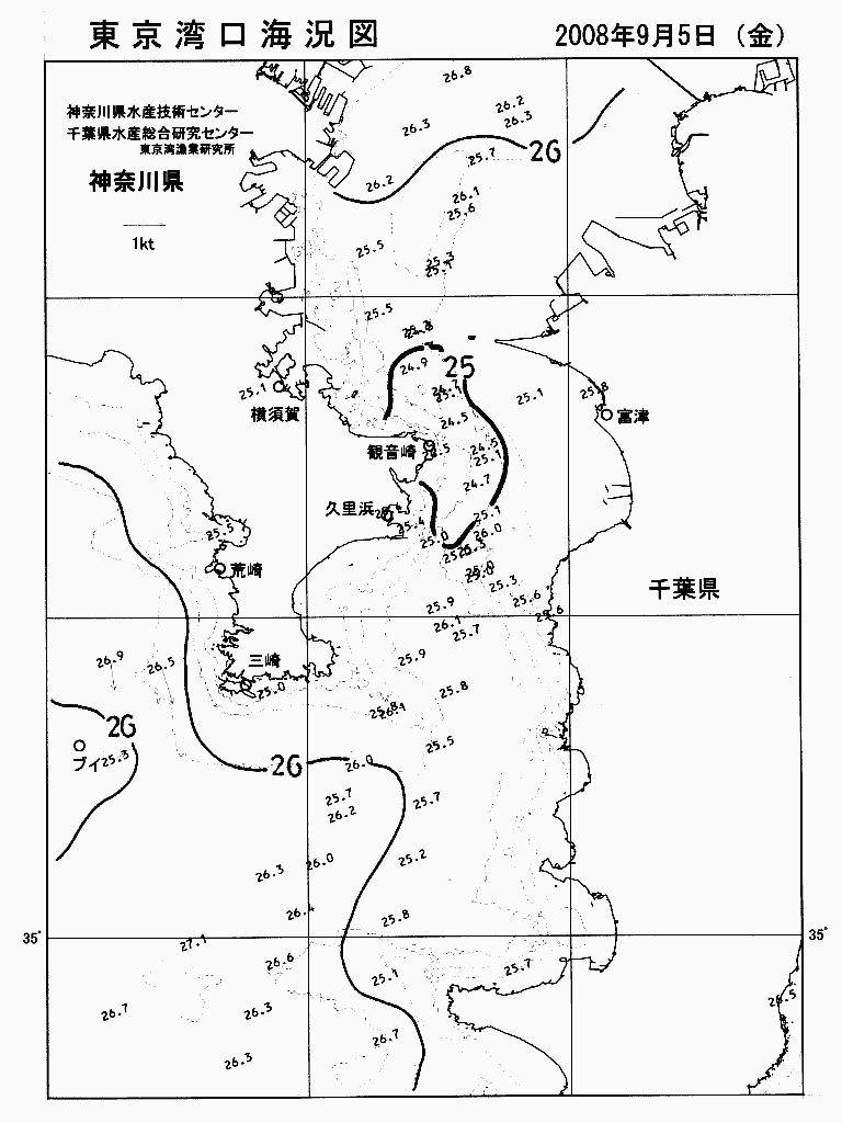 海況図, 東京湾口海況図 検索結果, (水温分布 等を図示)