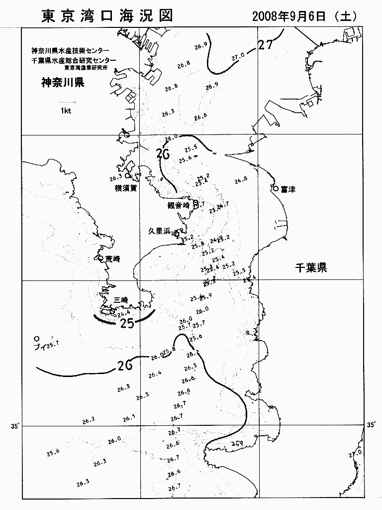 海況図, 東京湾口海況図 検索結果, (水温分布 等を図示)