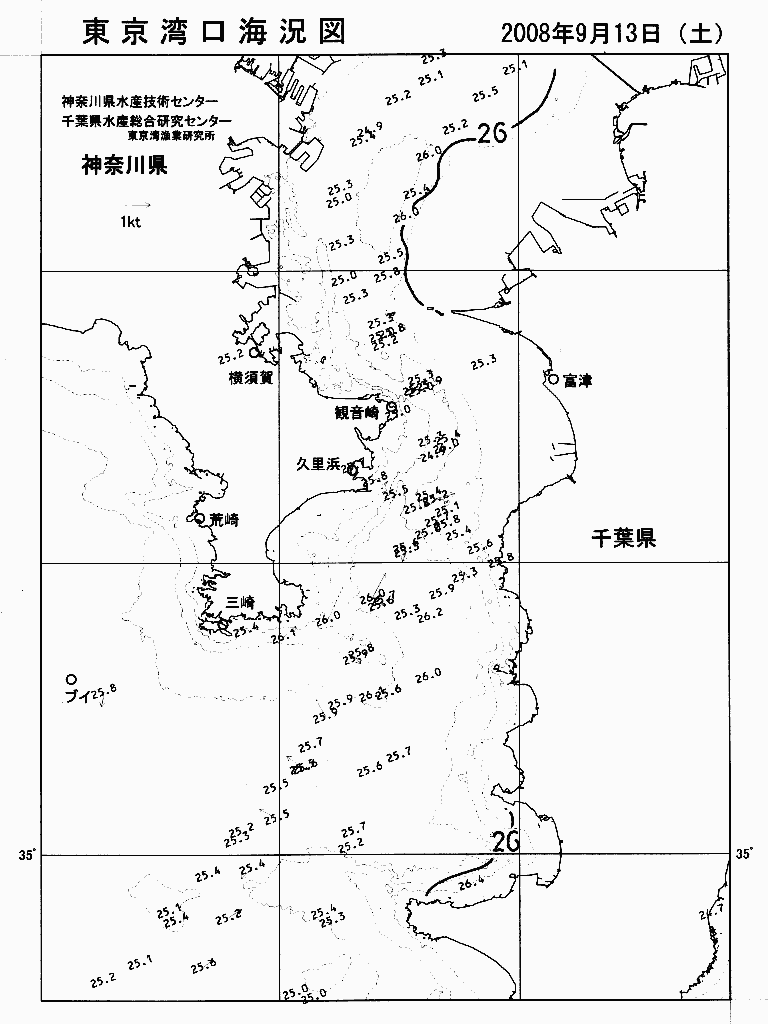 海況図, 東京湾口海況図 検索結果, (水温分布 等を図示)