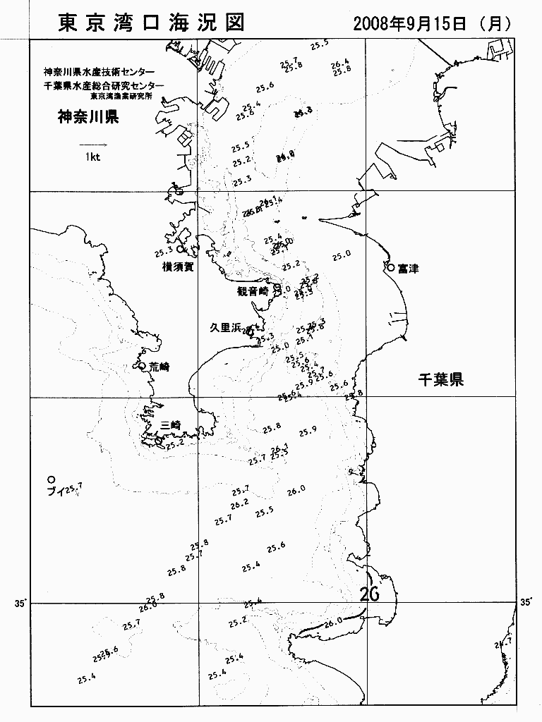 海況図, 東京湾口海況図 検索結果, (水温分布 等を図示)