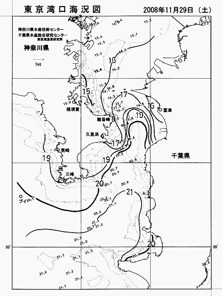 海況図, 東京湾口海況図 検索結果, (水温分布 等を図示)