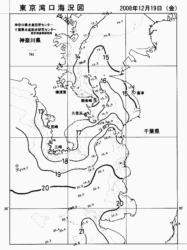 海況図, 東京湾口海況図 検索結果, (水温分布 等を図示)