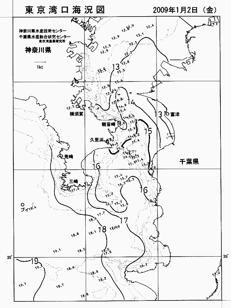 海況図, 東京湾口海況図 検索結果, (水温分布 等を図示)