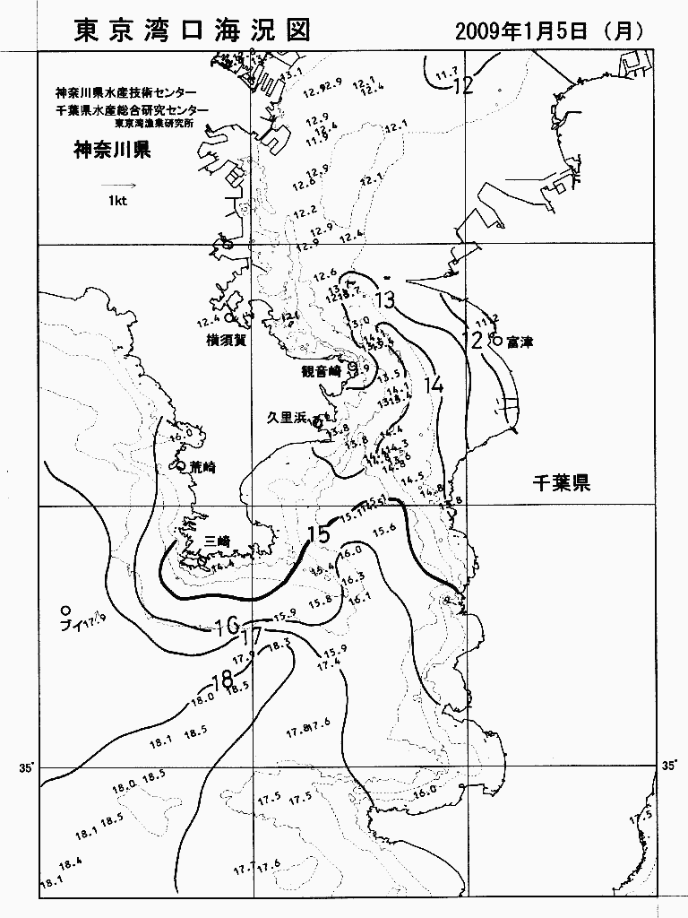 海況図, 東京湾口海況図 検索結果, (水温分布 等を図示)
