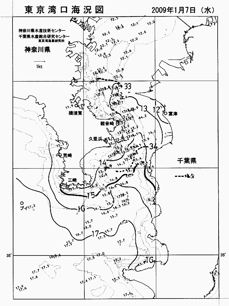 海況図, 東京湾口海況図 検索結果, (水温分布 等を図示)