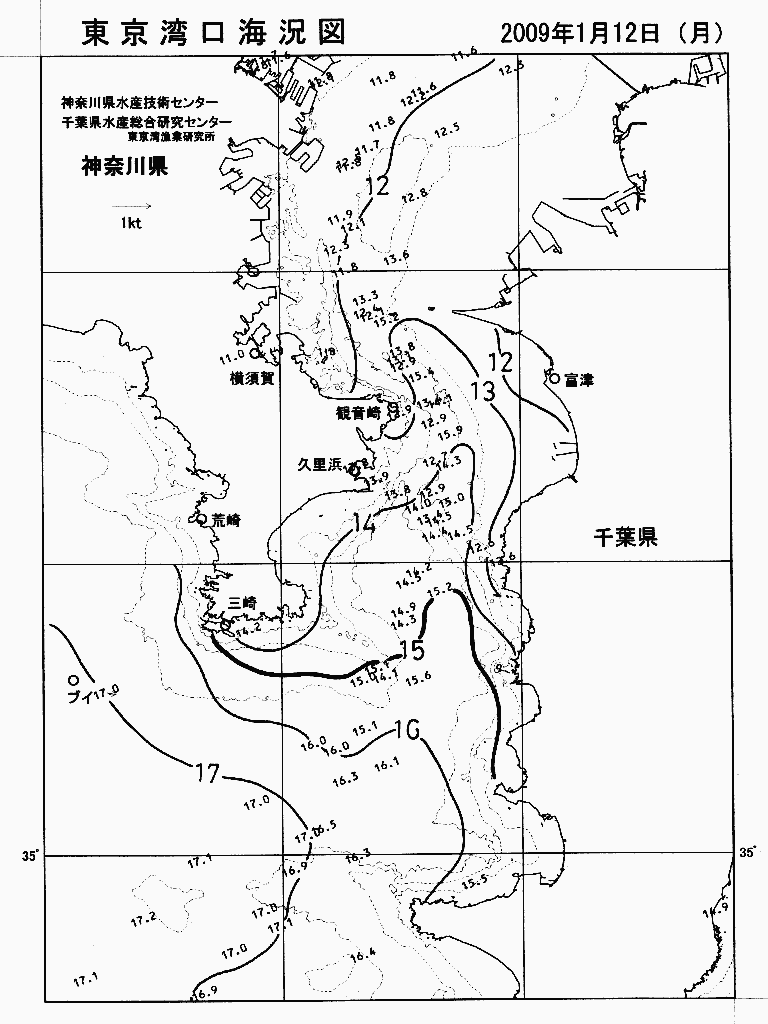海況図, 東京湾口海況図 検索結果, (水温分布 等を図示)