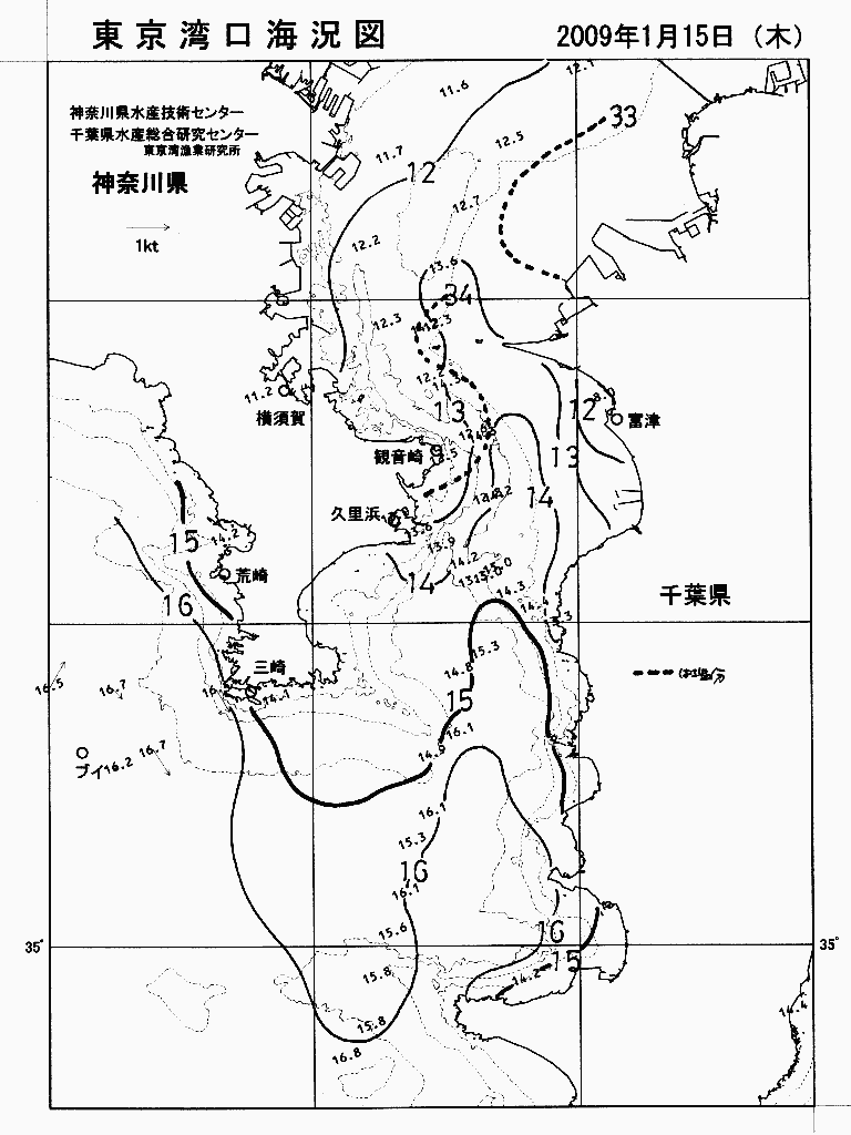海況図, 東京湾口海況図 検索結果, (水温分布 等を図示)