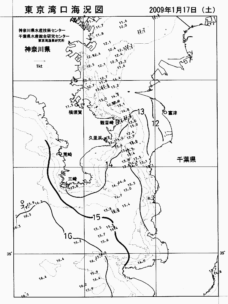 海況図, 東京湾口海況図 検索結果, (水温分布 等を図示)