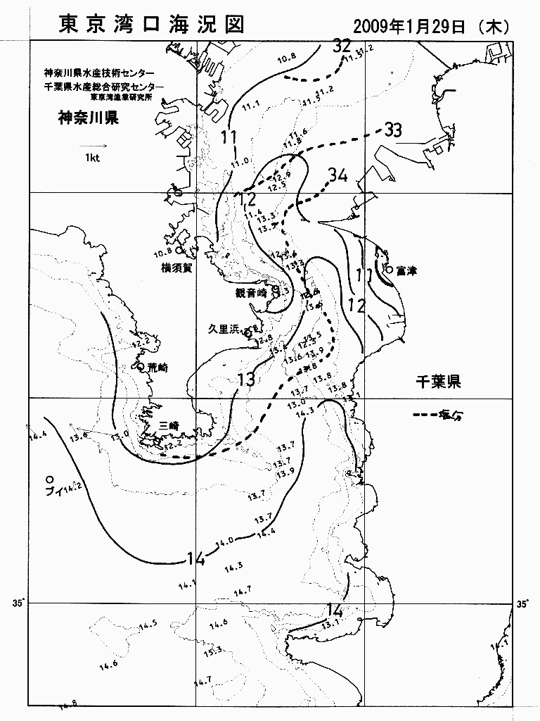 海況図, 東京湾口海況図 検索結果, (水温分布 等を図示)