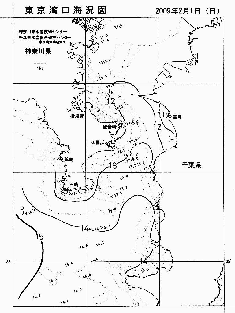 海況図, 東京湾口海況図 検索結果, (水温分布 等を図示)
