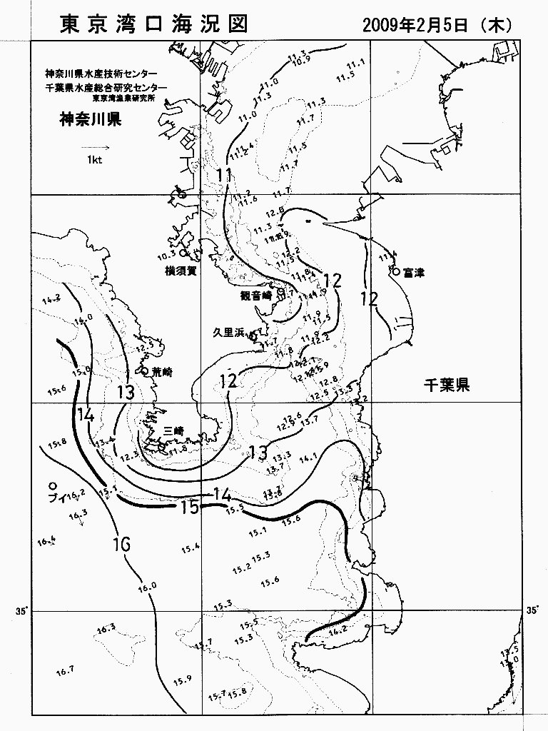 海況図, 東京湾口海況図 検索結果, (水温分布 等を図示)