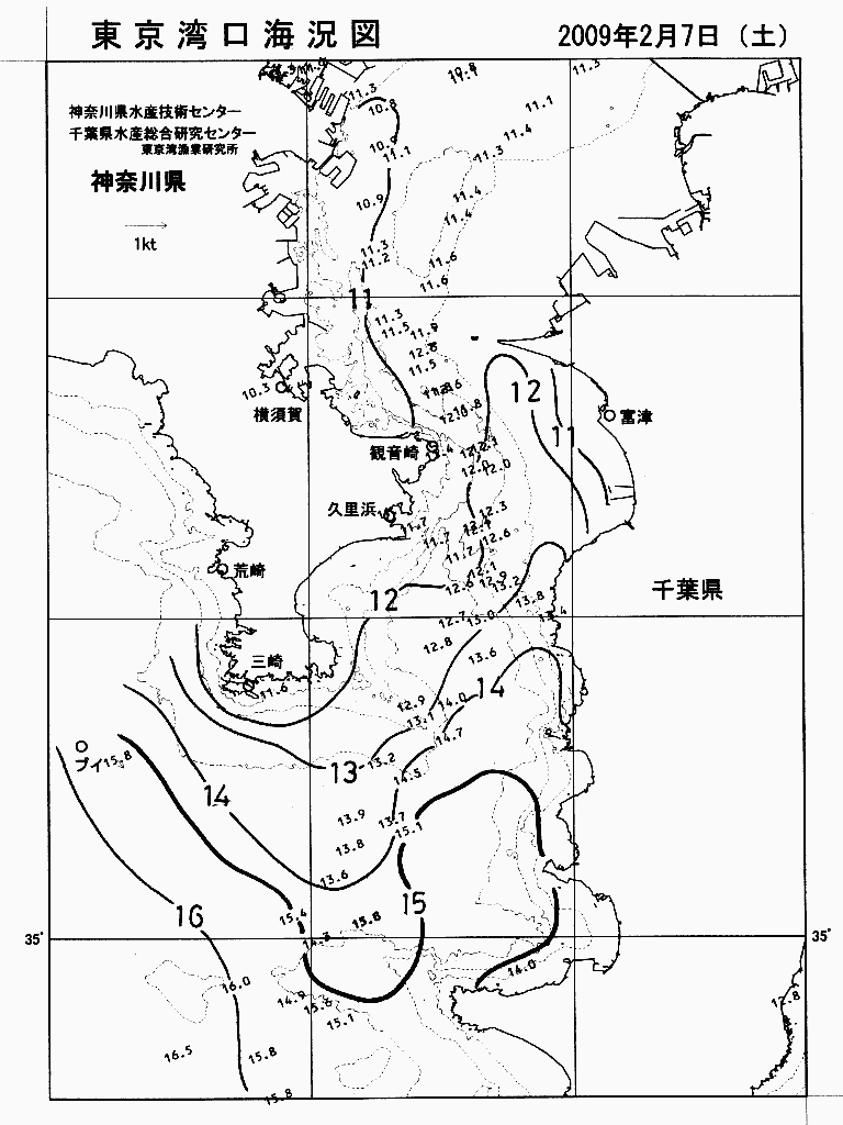 海況図, 東京湾口海況図 検索結果, (水温分布 等を図示)