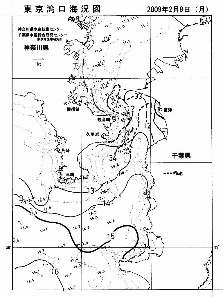海況図, 東京湾口海況図 検索結果, (水温分布 等を図示)