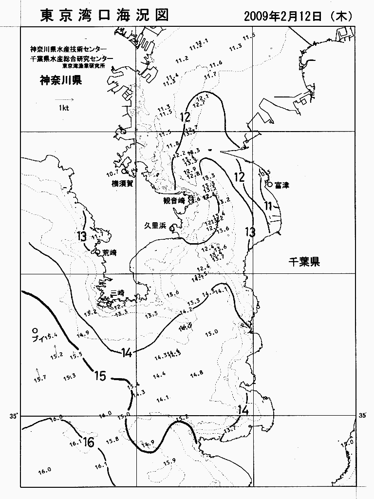 海況図, 東京湾口海況図 検索結果, (水温分布 等を図示)