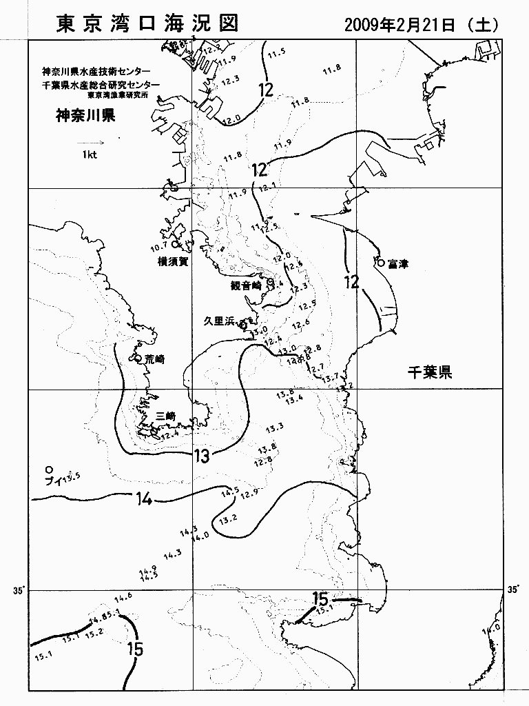 海況図, 東京湾口海況図 検索結果, (水温分布 等を図示)