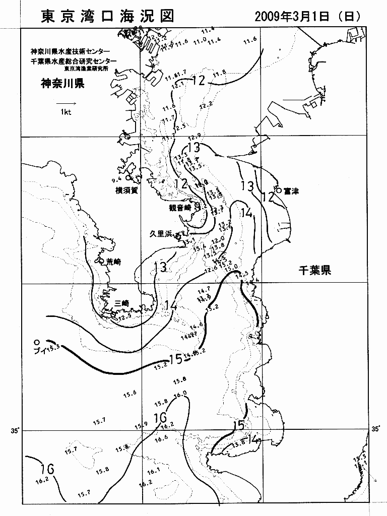 海況図, 東京湾口海況図 検索結果, (水温分布 等を図示)