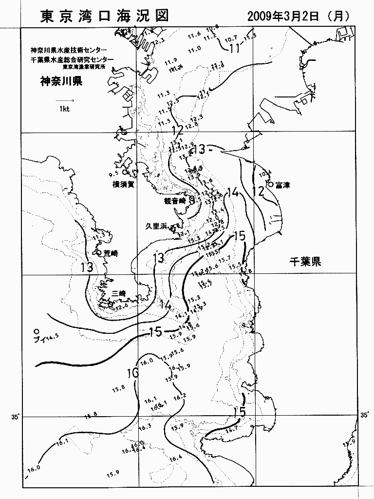 海況図, 東京湾口海況図 検索結果, (水温分布 等を図示)
