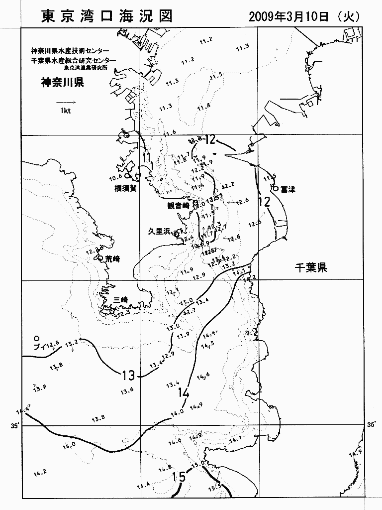 海況図, 東京湾口海況図 検索結果, (水温分布 等を図示)