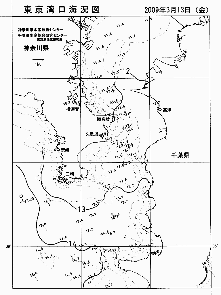 海況図, 東京湾口海況図 検索結果, (水温分布 等を図示)