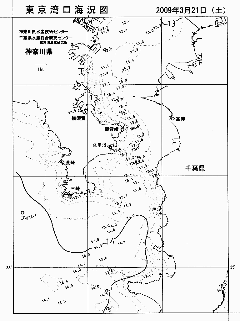 海況図, 東京湾口海況図 検索結果, (水温分布 等を図示)