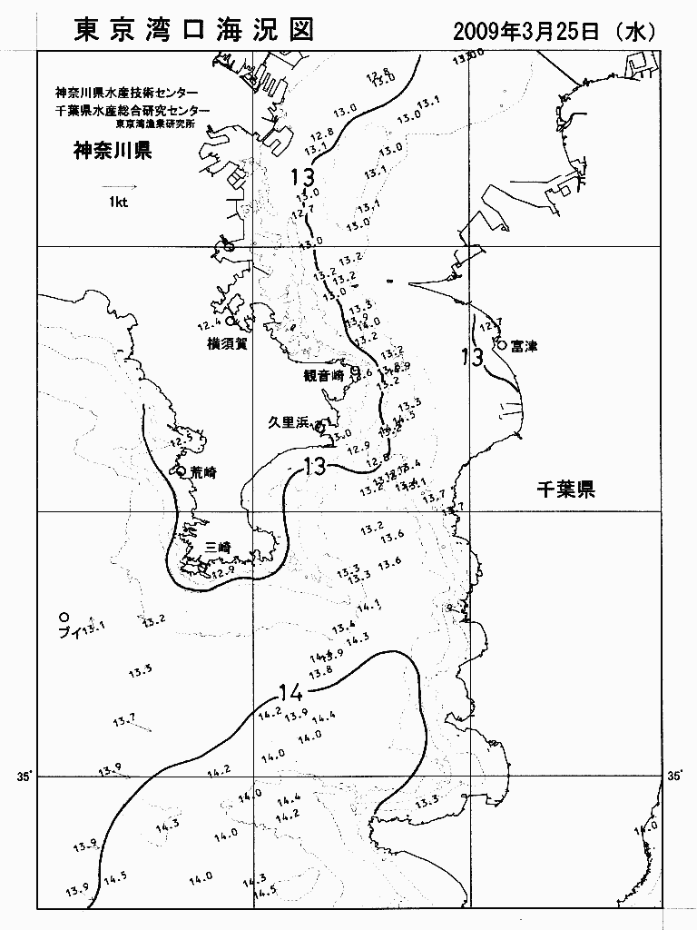 海況図, 東京湾口海況図 検索結果, (水温分布 等を図示)