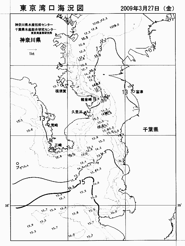 海況図, 東京湾口海況図 検索結果, (水温分布 等を図示)