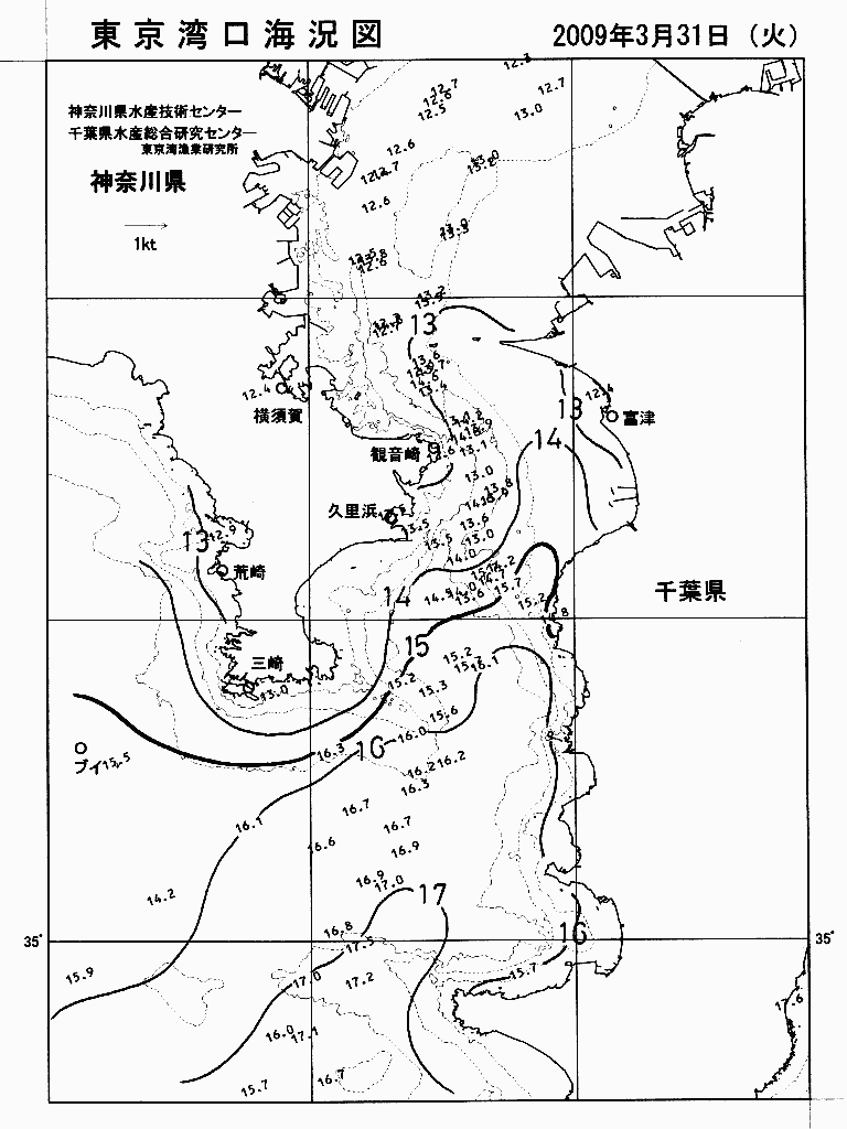 海況図, 東京湾口海況図 検索結果, (水温分布 等を図示)