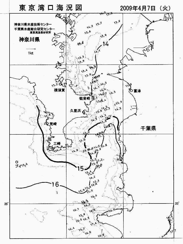 海況図, 東京湾口海況図 検索結果, (水温分布 等を図示)