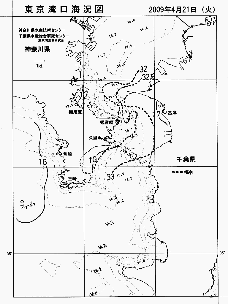 海況図, 東京湾口海況図 検索結果, (水温分布 等を図示)