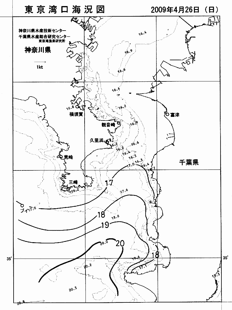 海況図, 東京湾口海況図 検索結果, (水温分布 等を図示)